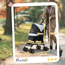 Passeggino per Cani 76x44x103 cm con 2 Finestre a Rete Nero e Grigio Chiaro   