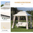 Dondolo a 3 Posti Gazebo Divano Letto con Zanzariera Beige 