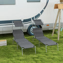 Set 2 Sdraio da Giardino 187x58x36 cm Pieghevoli con Tettuccio Regolabile in Tessuto Oxford e Metallo Grigio      