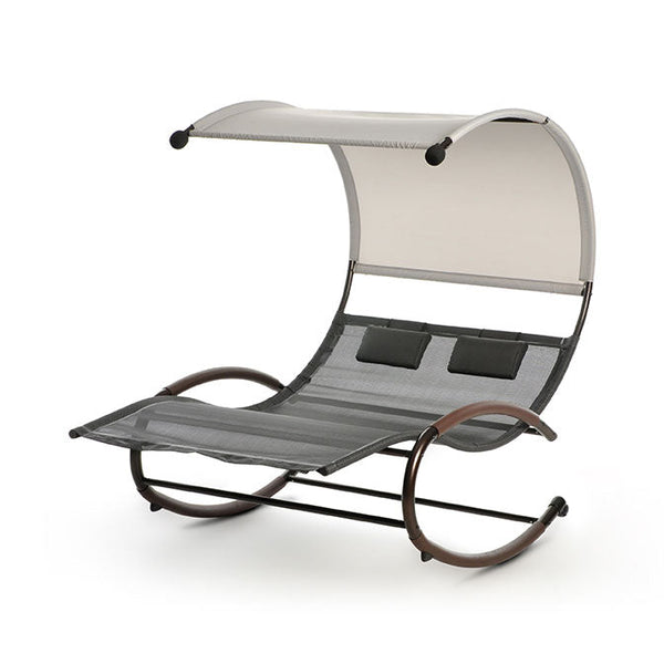 prezzo Hamac à bascule de jardin 2 places en fer et textilène avec parasol Taddei Rocking Lounge Duo Beige