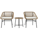 Set da Giardino 3 Pezzi 2 Sedie e Tavolino con Piano in Vetro in Rattan PE Legno Naturale  Beige e Nero   