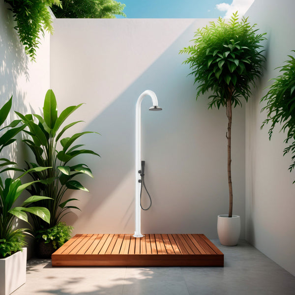 Doccia da Giardino in Alluminio con Doppio Attacco Acqua Sined Luna Alu Bianco sconto