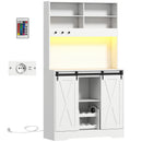Credenza Cucina 100x38x180 cm con Prese Elettriche Luce LED Portabottiglie e Ante Scorrevoli Bianco      
