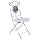 Set Tavolino e 2 Sedie Ø60xh71 cm in Metallo con Mosaico Frigole Bianco