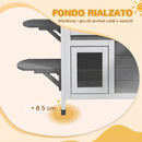 Casetta per Gatti da Esterno 99,5x76x91 cm con Tetto Apribile 2 Piani 4 Ingressi Base rialzata in Legno di Abete Grigio      