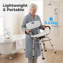 Sedia per Doccia Girevole 57x48x74-86 cm con Braccioli Schienale Capacità 150 kg in Alluminio e HDPE Bianco      