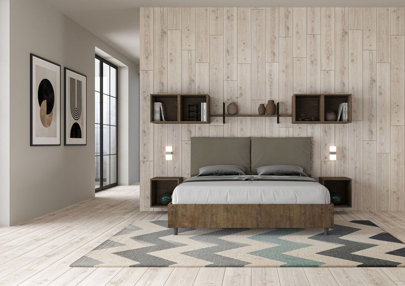 Letto Matrimoniale con Alzata Comoda Struttura Noce con Cuscini in Similpelle Antea Cappuccino Varie Misure