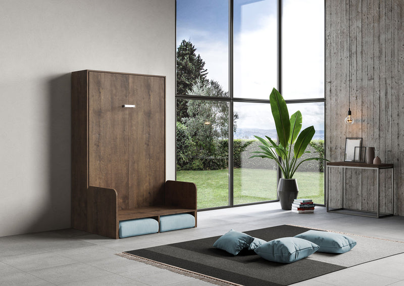 Letto Una Piazza E Mezzo A Scomparsa 120 Kentaro Con Divano Noce e Azzurro      