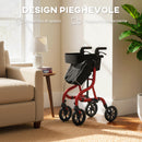 Deambulatore con Seduta e Schienale per Anziani Pieghevole 68x64x85,5-95,5 Altezza Regolabile Borsa e Porta Bastone in Alluminio Rosso      