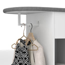 Mobile Asse da Stiro 125x43,5x112 cm con Ruote Barra per Abiti e Ripiani Bianco  