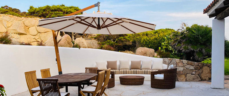 Ombrellone da Giardino Decentrato Ø3,5m in Legno Telo in Acrilico Danieli Lisbona Ecrù