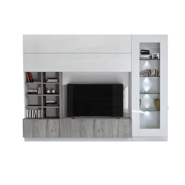 prezzo Rangement Mural Meubles de Salon Meuble TV 2 Eléments Hauts Bibliothèque et Colonne Ligne TFT Chêne Gris