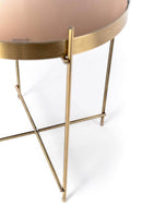 Tavolino da Salotto Ø38x43 cm in Metallo Top in Vetro Ottone Lucido