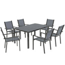 Set da Giardino con Tavolo Rettangolare e 6 Sedie Impilabili Traspiranti in Acciaio Grigio      