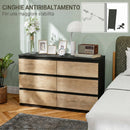 Cassettiera 6 Cassetti 120x39x75 cm per Camera da Letto in Legno Nero e Rovere      