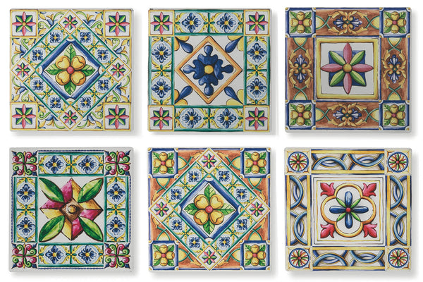 acquista Set de 6 Dessous de Plat Carrés en Céramique avec Fond en Liège 16x16 cm Villa d'Este Home Tivoli Coast