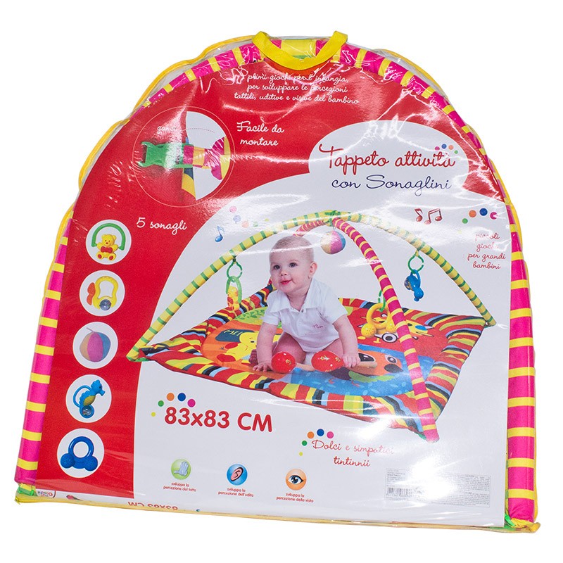 Tappeto attività per Bambini 83x83 cm con 5 sonaglini gioco bambi