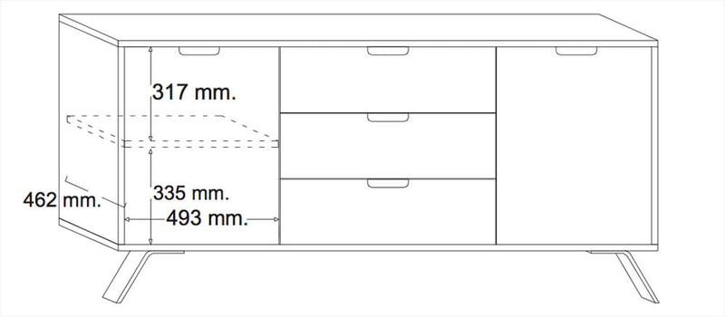 Madia Mobile da Salotto 2 Porte 3 Cassetti 82x156x50cm TFT  Palma Quercia Sherwood