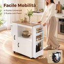 Carrello da Cucina 80x40x88 cm con Presa di Corrente Portaspezie e Armadietto in Truciolato Bianco      