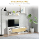 Mobile TV Ripiani e Armadietto a Ribalta con Mensola a Muro 153,6x25x42 cm Bianco e Legno Naturale 