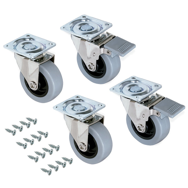 acquista Kit de 4 roulettes antidérapantes pour chariot Ø7,5 cm avec plaque de montage en acier gris Emuca