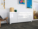 Credenza Mobile da Salotto 2 Porte e 3 Cassetti 190x50x82cm TFT  Amber Bianco Lucido