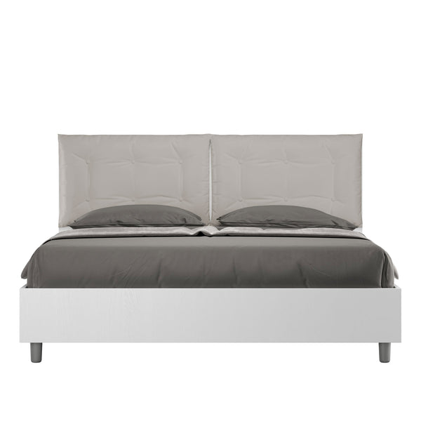 Letto Matrimoniale con Alzata Comoda Struttura Bianco Frassico con Cuscini in Similpelle Annalisa Tortora Varie Misure sconto