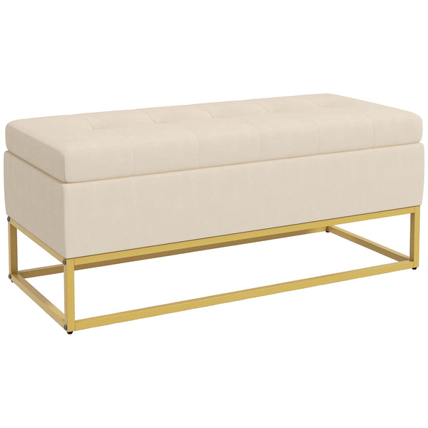 Panca Contenitore Rettangolare 110x44x49 cm con Seduta Imbottita e Gambe in Acciaio Beige acquista