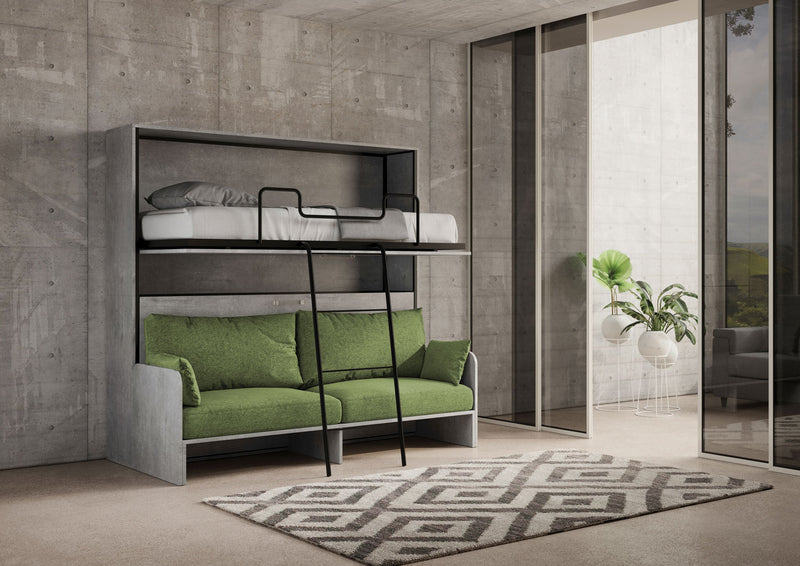 Letto Doppio A Scomparsa Kando Con Divano Cemento e Verde      