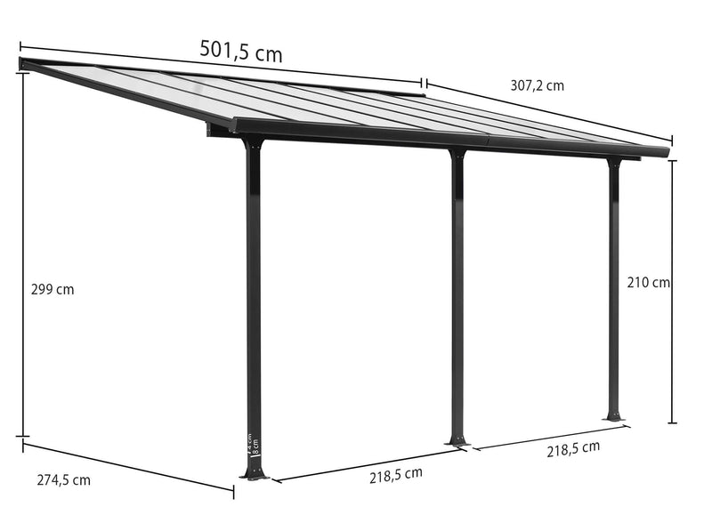 Tettoia 2,95x5 m in Alluminio Bianco Copertura in Policarbonato Grigio