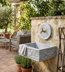 Lavello Rettangolare da Esterno 45x35 cm con Rosone Installazione a Muro in Cemento Mattone Faccia a Vista Meseta Grigio