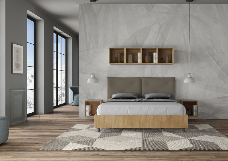 Letto Matrimoniale Struttura Quercia con Cuscini in Similpelle Egos Appia Cappuccino Varie Misure