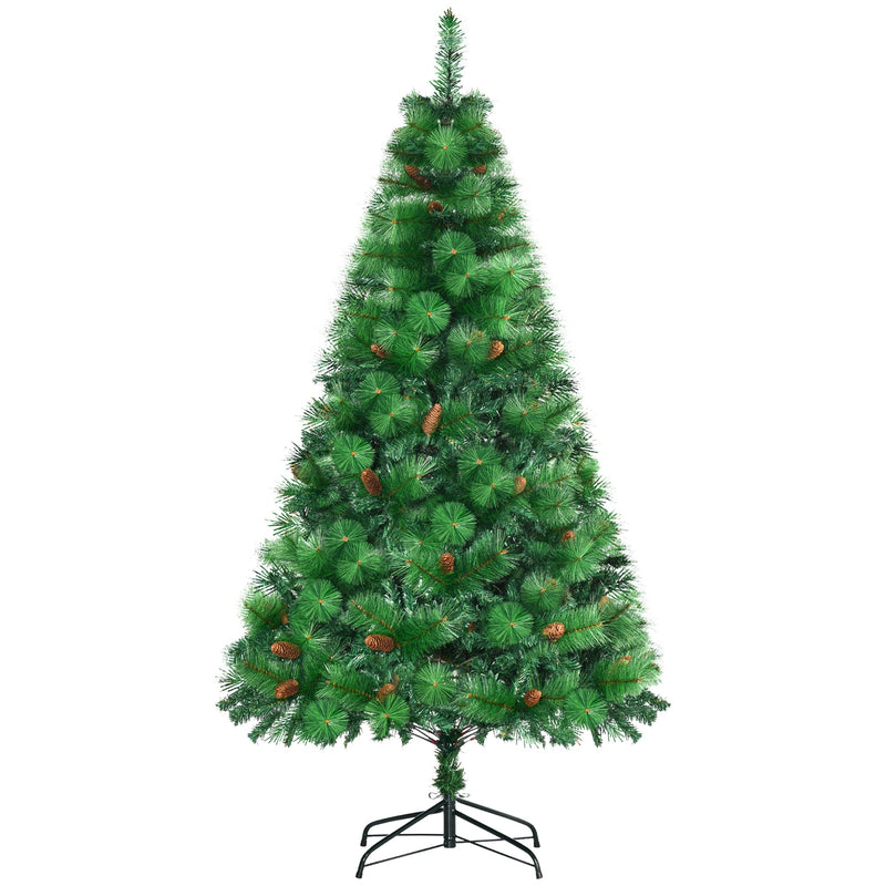 Albero di Natale Artificiale H180 cm 782 Rami con Decori e Base in Metallo Verde