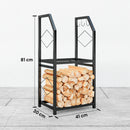 Portalegna da Interno Esterno a 2 Livelli con 3 Ganci 41x30x81cm in Metallo Nero       