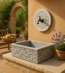 Lavello Rettangolare da Esterno 45x35 cm con Rosone Installazione a Muro in Cemento Mattone Faccia a Vista Meseta Grigio
