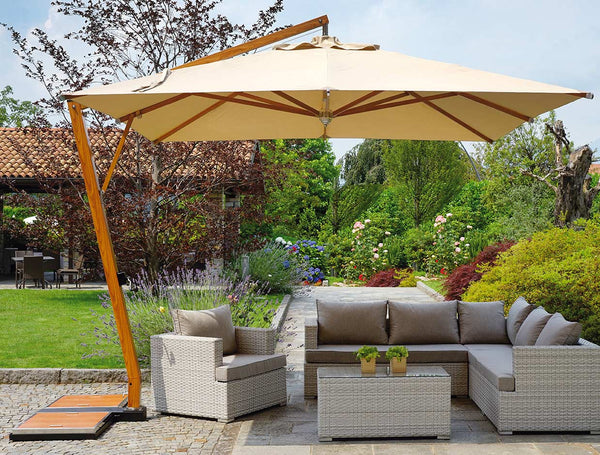 acquista Parasol de Jardin Aluminium Décentralisé 3,5X3,5m avec Manivelle Vorghini ConTract Bois et Sable
