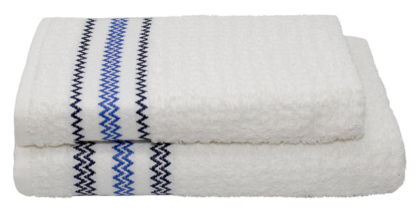 sconto Set Éponge Serviettes Invité + Kate ZigZag Bleu Foncé et Lingette Royal