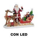 Pupazzo Babbo Natale in Resina con Led con renna e slitta rosso cm 38,5x17,5xh27