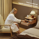 Set di 2 Comodini Sospesi 35x32x22,5 cm con Cassetto e Mensola Aperta in Legno Rovere      