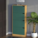 Scarpiera 4 Ante 63x24x150 cm Ripiani Doppia Profondità in MDF Quercia e Verde 