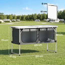 Mobile da Campeggio Pieghevole 120x47x70 cm Piano di Lavoro e Credenza in Alluminio MDF e Tessuto Oxford Argento      