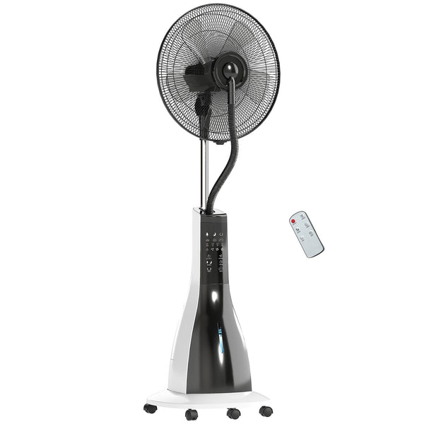 acquista Ventilatore Nebulizzatore 90W a 4 Ruote con Serbatoio 3L 3 Modalità e 3 Velocità 50x40x125 cm Bianco e Nero
