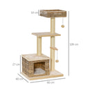Albero Tiragraffi per Gatti 60x40x109 cm con Cuccia in Corda Beige