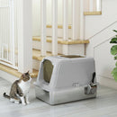 Lettiera per Gatti Chiusa 60,4x40,4x41,8 cm con Coperchio 2 Ingressi Paletta e Sacchetto Deodorante in Acciaio Inox e PP Grigio Chiaro      