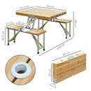 Tavolino da Campeggio Picnic Pieghevole in legno con 4 sedie 
