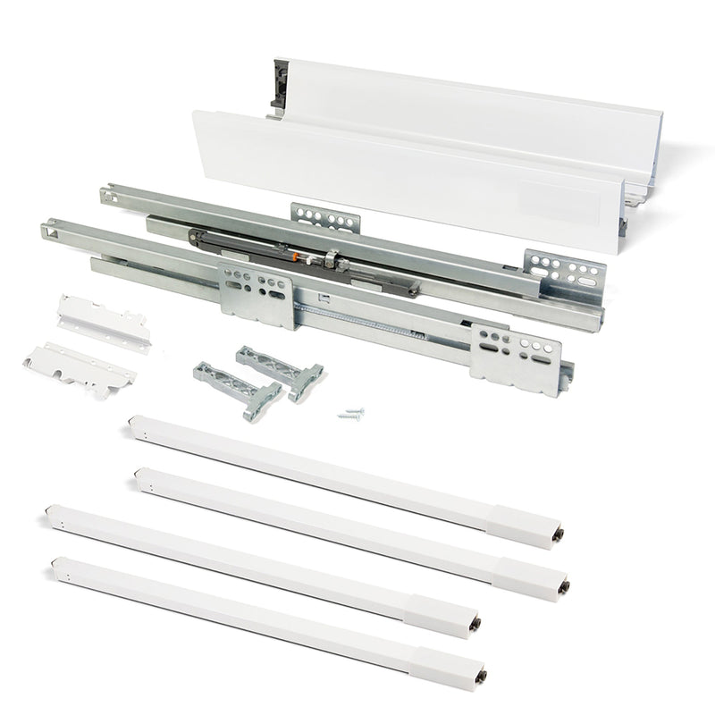 Kit Cassetto per Cucina Vantage-Q H204 mm P 500 mm con Astine Chiusura Soft Acciaio Bianco Emuca