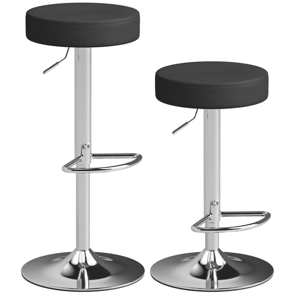 sconto Set 2 Sgabelli da Bar Moderni Ø38,5x62-84 cm Regolabili in Pelle PU Spugna e Metallo Nero