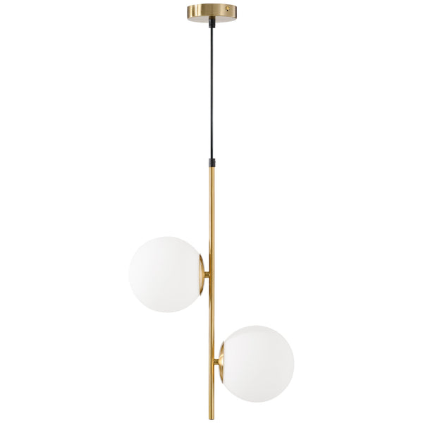 Lampada a Sospensione 2 Paralumi in Vetro Sferici Bianchi Filo Regolabile 32x15x51 cm in Metallo Oro acquista