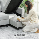 Divano Letto 3 Posti 197x129x85 cm con Chaise e Spazio Contenitore in Tessuto Effetto Lino Grigio e Nero      
