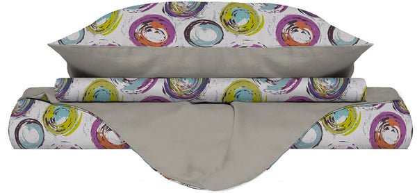 sconto Housse de couette avec imprimé sur le sac et taies d'oreiller Doubleface Abstract Circles